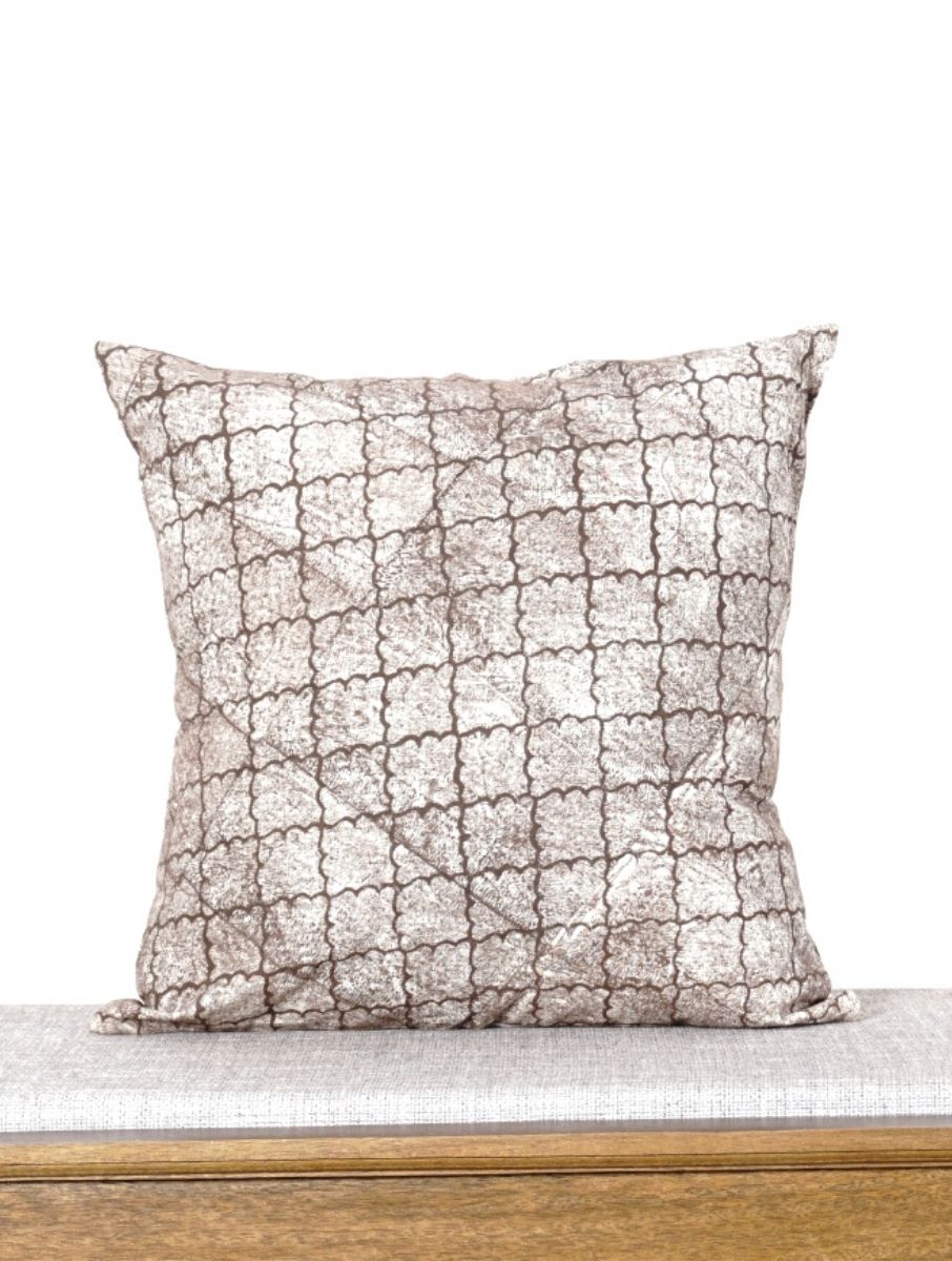 Brown & White Rustic Geometric Hand Block Printed Cotton Cushion Cover