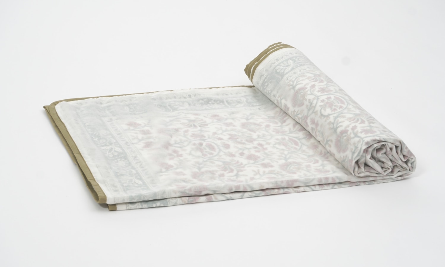 Close-up of hand block print on organic cotton dohar (lightweight cotton quilt) | Myyra Jaipur