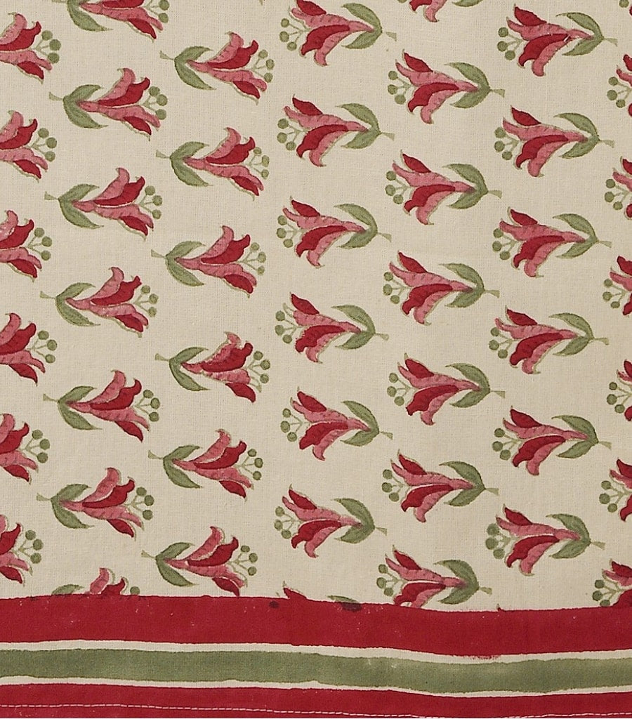 Close-up of hand block print on organic cotton table runner | Myyra Jaipur