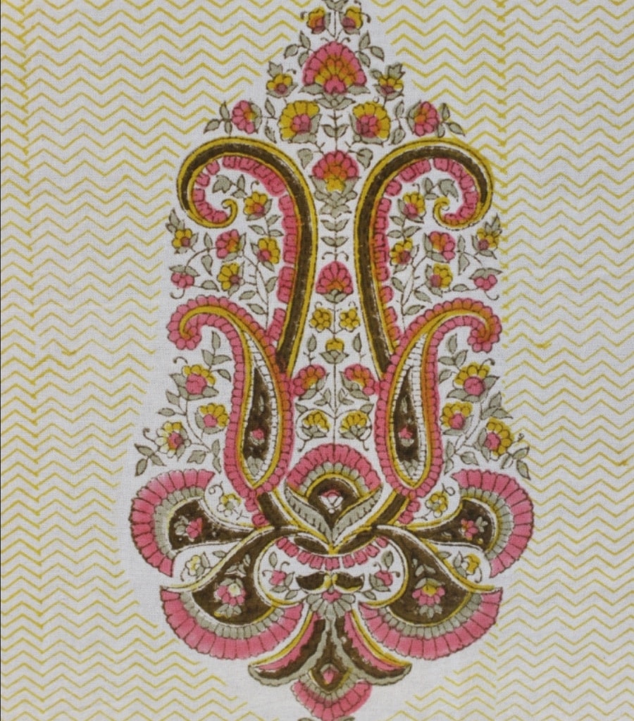 Close-up of hand block print on organic cotton table runner | Myyra Jaipur