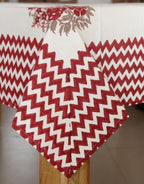 Close-up of hand block print on organic cotton table cover | Myyra Jaipur