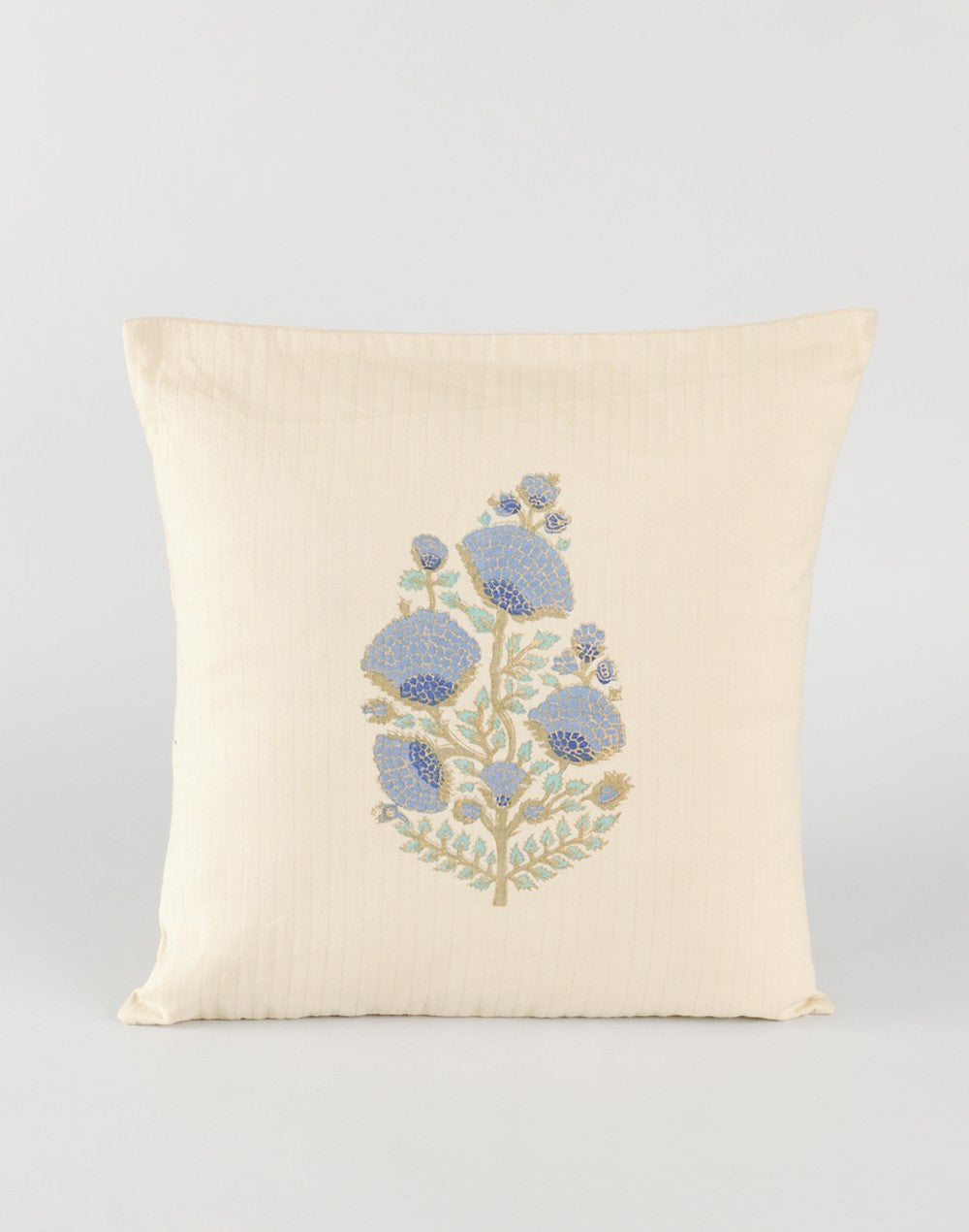 Embroidery hand block printed organic cotton cushion cover from Jaipur | Myyra
