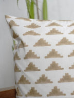 Close-up of hand block print on organic cotton cushion cover | Myyra Jaipur