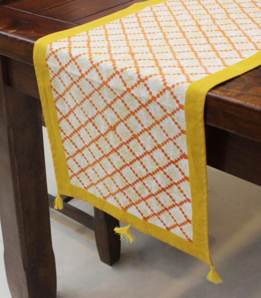 Hand block printed organic cotton table runner | Myyra Jaipur