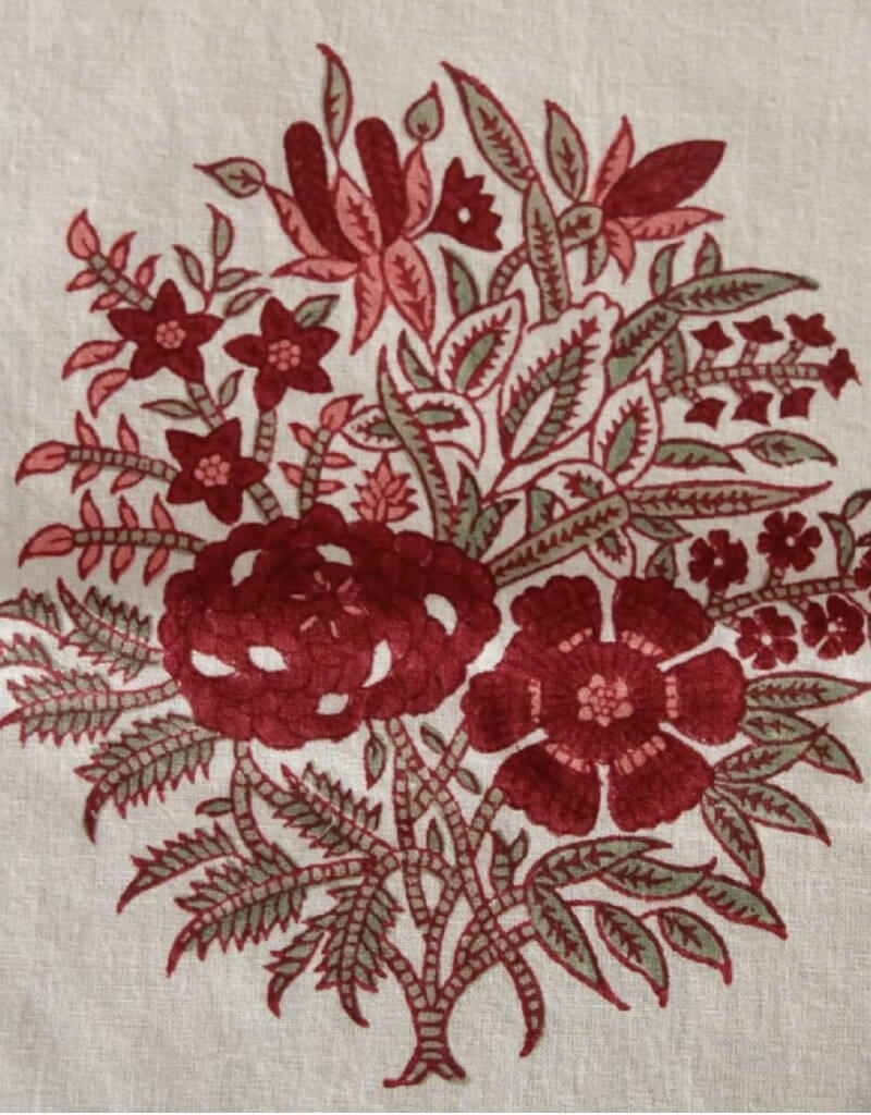 Table cover folded showing pattern repeat of hand block print | Myyra Jaipur