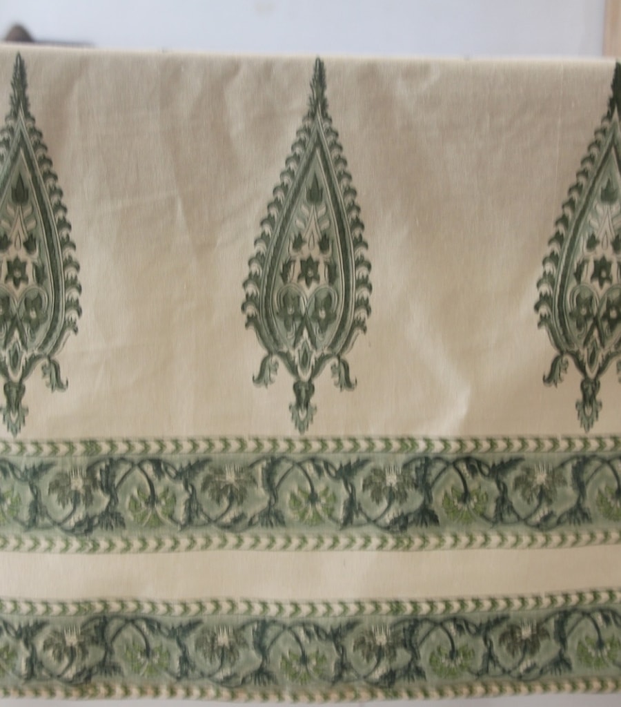 Close-up of hand block print on organic cotton table runner | Myyra Jaipur