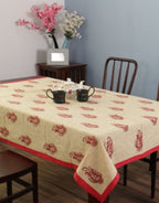 Table cover folded showing pattern repeat of hand block print | Myyra Jaipur