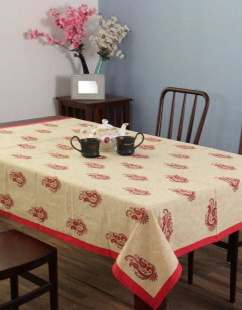 Table cover folded showing pattern repeat of hand block print | Myyra Jaipur