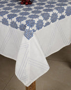 Hand block printed organic cotton table cover with kantha pattern | Myyra Jaipur