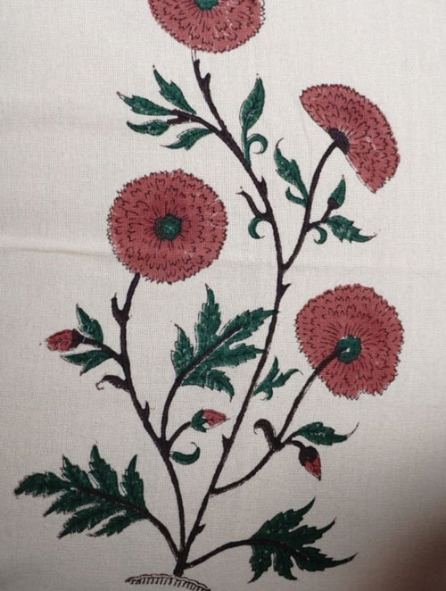 Close-up of hand block print on organic cotton cushion cover | Myyra Jaipur
