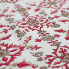 Close-up of hand block print on organic cotton running fabric | Myyra Jaipur