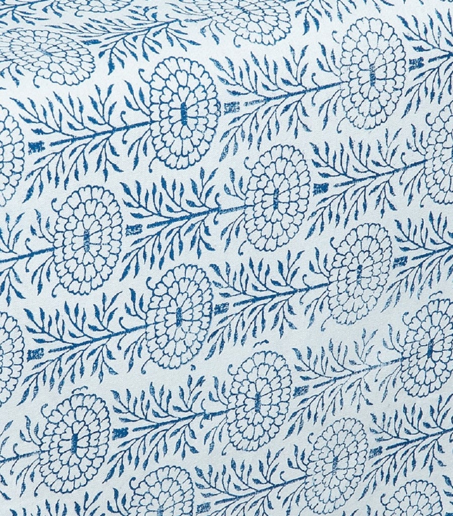 Close-up of hand block print on organic cotton table runner | Myyra Jaipur