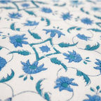 Close-up of hand block print on organic cotton running fabric | Myyra Jaipur