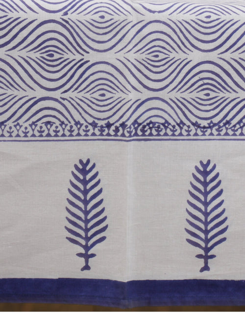 Close-up of hand block print on organic cotton table cover | Myyra Jaipur