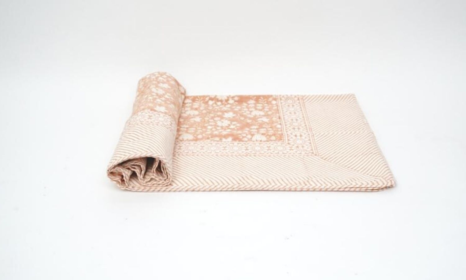 Close-up of hand block print on organic cotton dohar (lightweight cotton quilt) | Myyra Jaipur