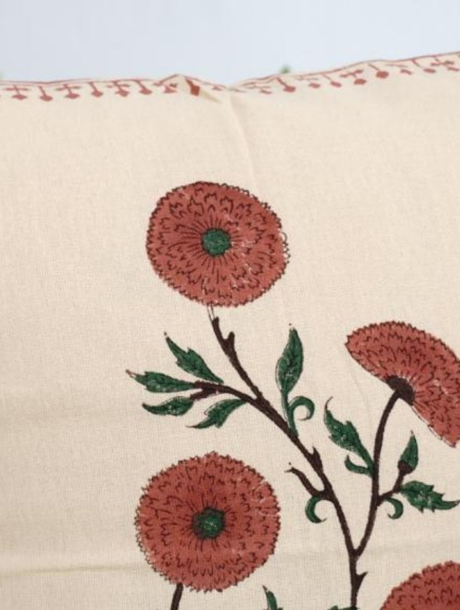 Cushion cover folded showing pattern repeat of hand block print | Myyra Jaipur