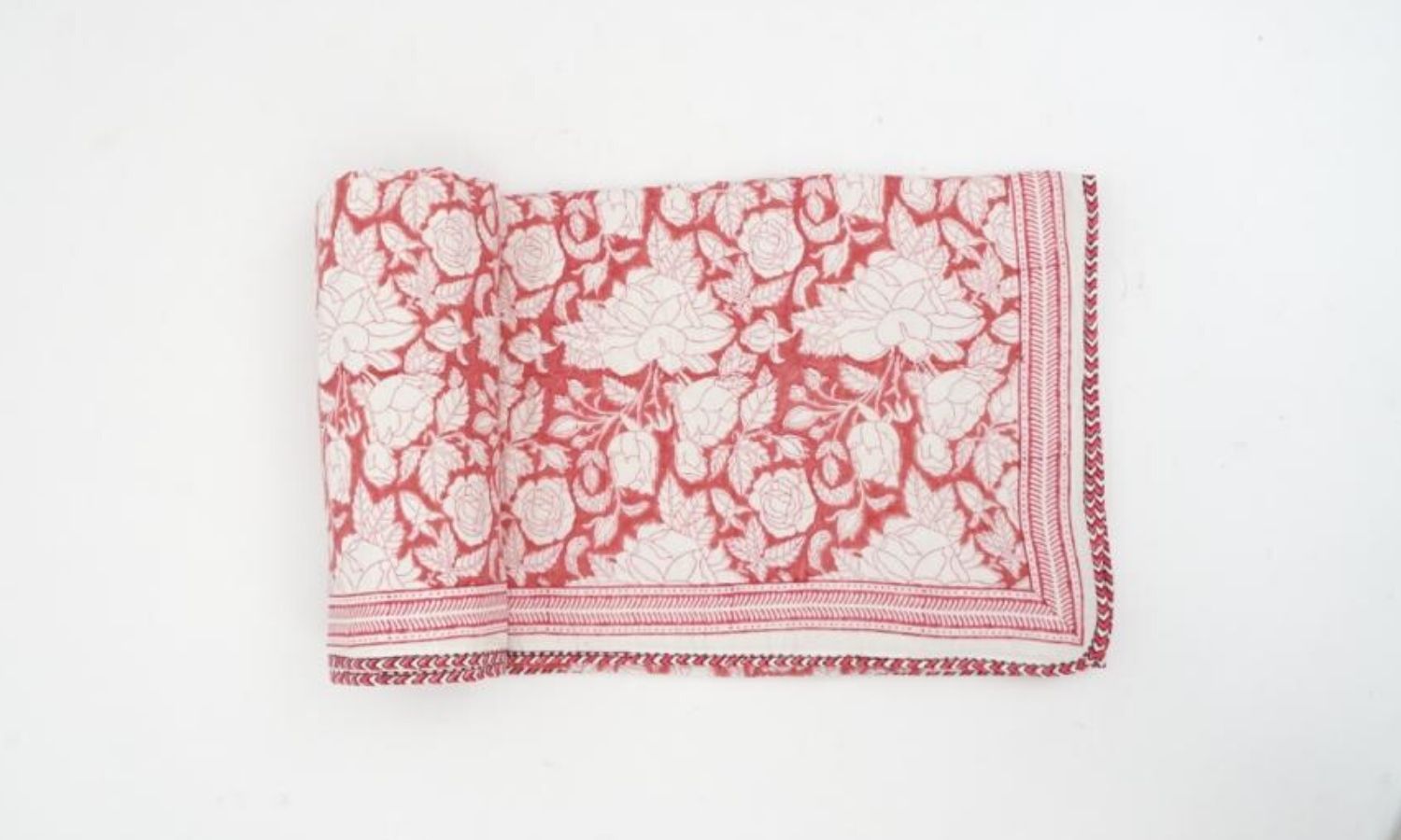 Close-up of hand block print on organic cotton dohar (lightweight cotton quilt) | Myyra Jaipur