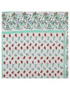 Close-up of hand block print on organic cotton table cover | Myyra Jaipur