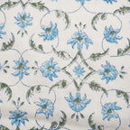 Blue & Green Floral Jaal Hand Block Printed Cotton Yardage