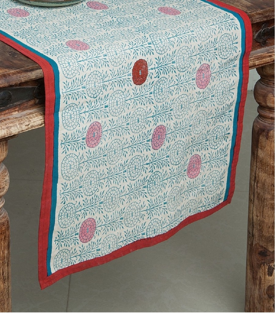 Hand block printed organic cotton table runner | Myyra Jaipur
