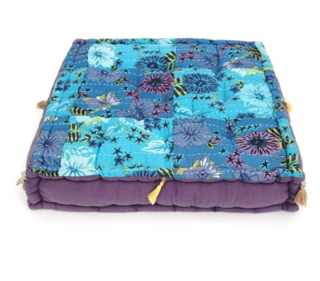 Floor cushion folded showing pattern repeat of hand block print | Myyra Jaipur
