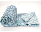 Close-up of hand block print on organic cotton quilt | Myyra Jaipur