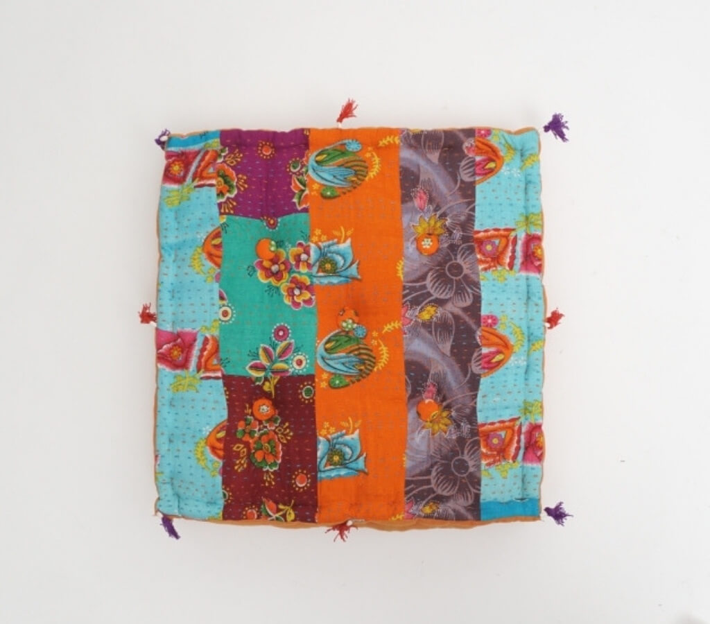 Floor cushion folded showing pattern repeat of hand block print | Myyra Jaipur
