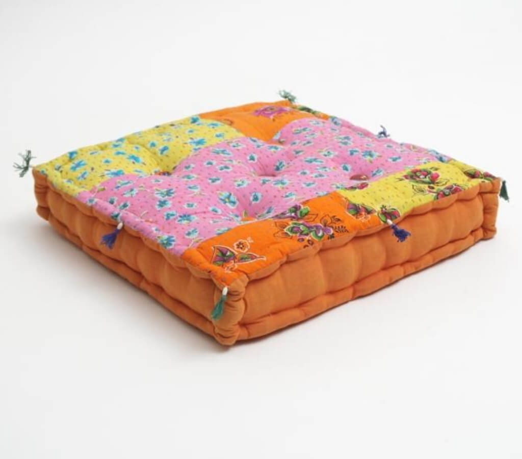 Hand block printed organic cotton floor cushion | Myyra Jaipur