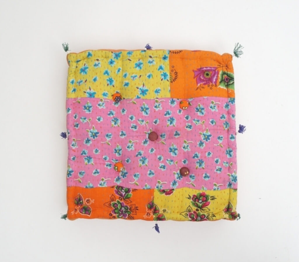 Floor cushion folded showing pattern repeat of hand block print | Myyra Jaipur