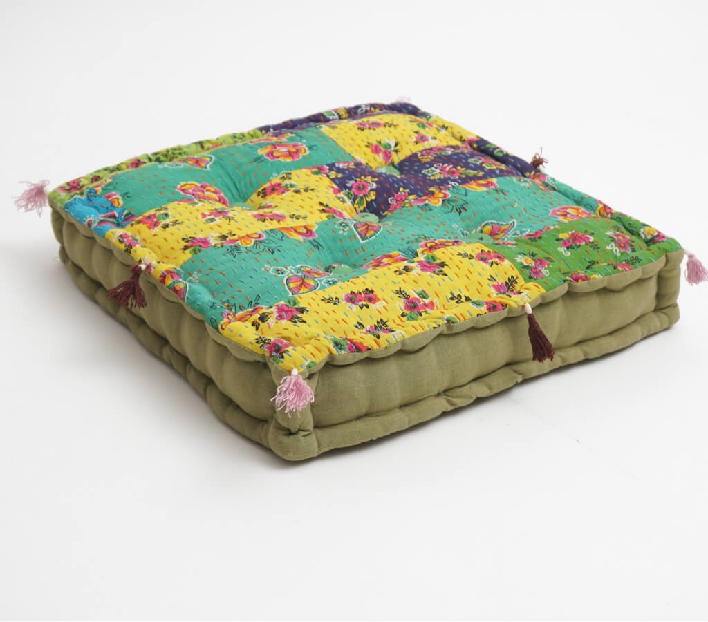 Hand block printed organic cotton floor cushion | Myyra Jaipur