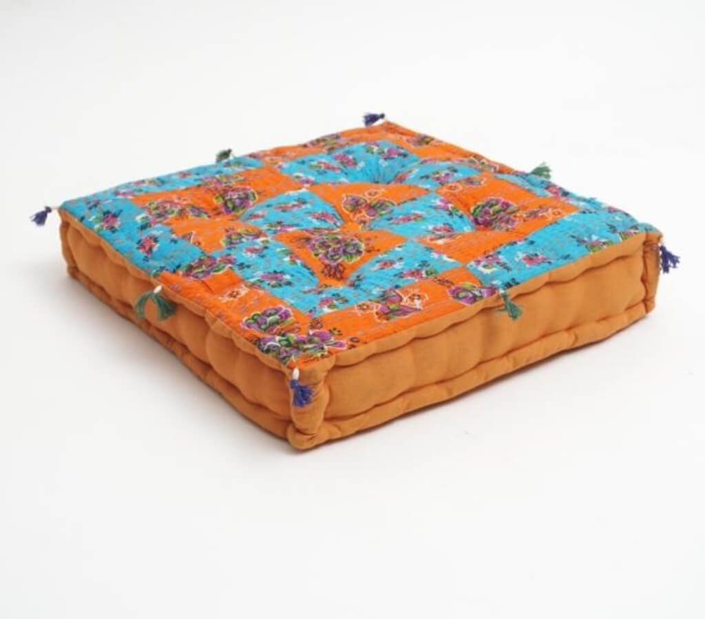 Hand block printed organic cotton floor cushion | Myyra Jaipur