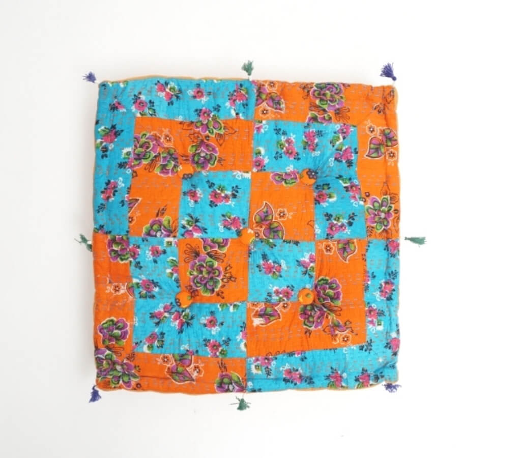 Floor cushion folded showing pattern repeat of hand block print | Myyra Jaipur