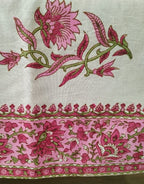 Close-up of hand block print on organic cotton table cover | Myyra Jaipur