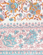 Close-up of hand block print on organic cotton table cover | Myyra Jaipur
