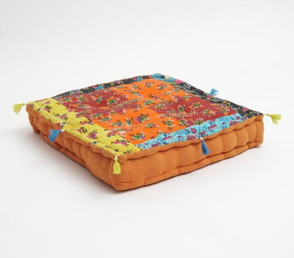 Hand block printed organic cotton floor cushion | Myyra Jaipur