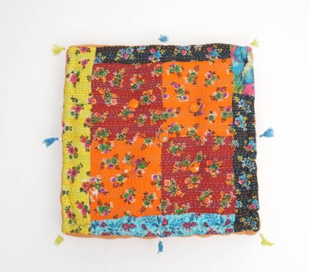 Floor cushion folded showing pattern repeat of hand block print | Myyra Jaipur