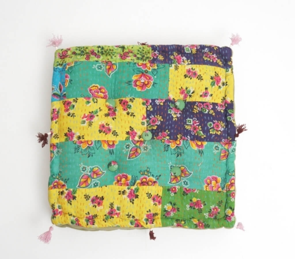 Floor cushion folded showing pattern repeat of hand block print | Myyra Jaipur