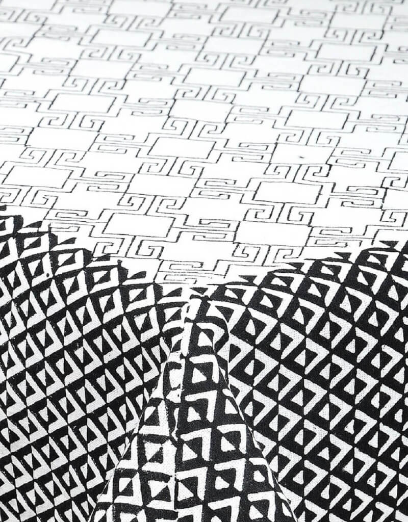 Close-up of hand block print on organic cotton table cover | Myyra Jaipur