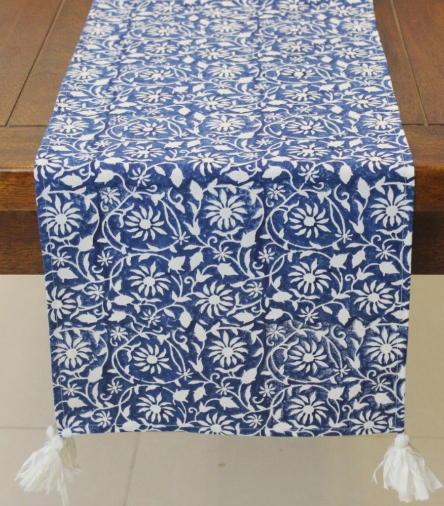 Close-up of hand block print on organic cotton table runner | Myyra Jaipur