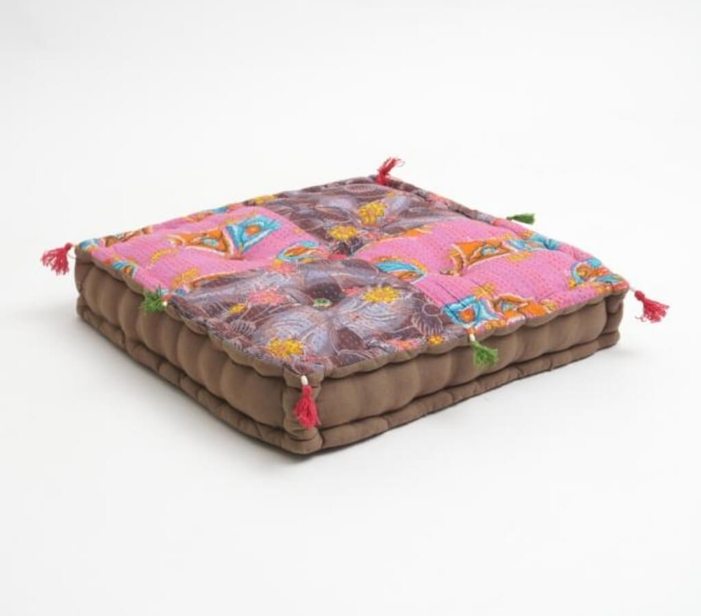 Hand block printed organic cotton floor cushion | Myyra Jaipur