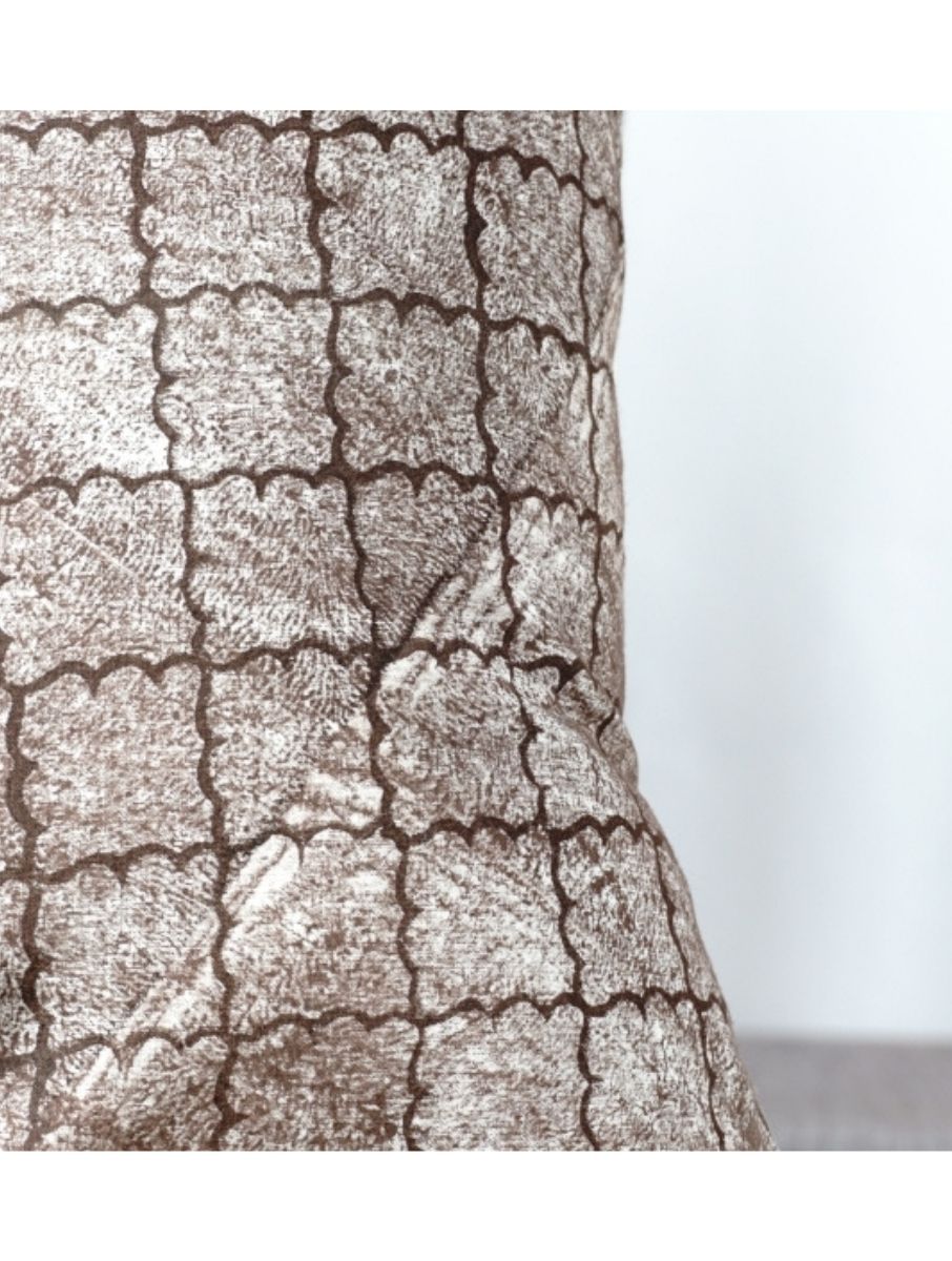 Brown & White Rustic Geometric Hand Block Printed Cotton Cushion Cover