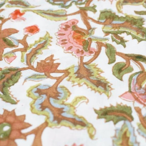 Close-up of hand block print on organic cotton running fabric | Myyra Jaipur