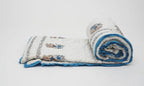 Close-up of hand block print on organic cotton quilt | Myyra Jaipur