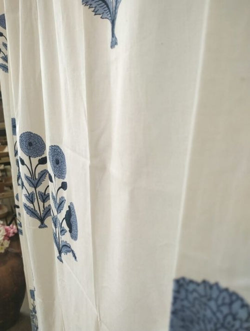 Close-up of hand block print on organic cotton curtain | Myyra Jaipur