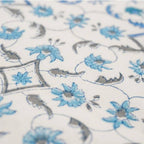 Close-up of hand block print on organic cotton running fabric | Myyra Jaipur