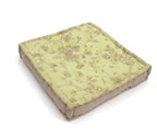 Close-up of hand block print on organic cotton floor cushion | Myyra Jaipur