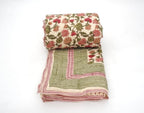 Close-up of hand block print on organic cotton quilt | Myyra Jaipur