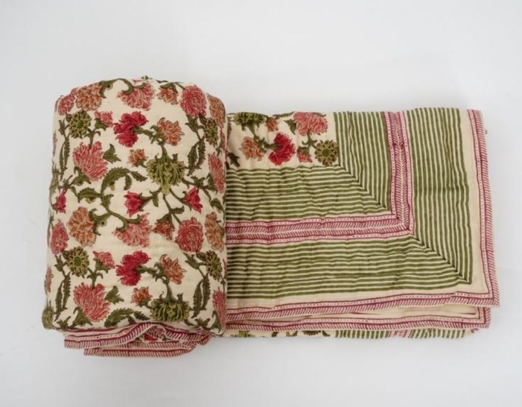 Hand block printed organic cotton quilt from Jaipur | Myyra