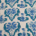 Close-up of hand block print on organic cotton running fabric | Myyra Jaipur