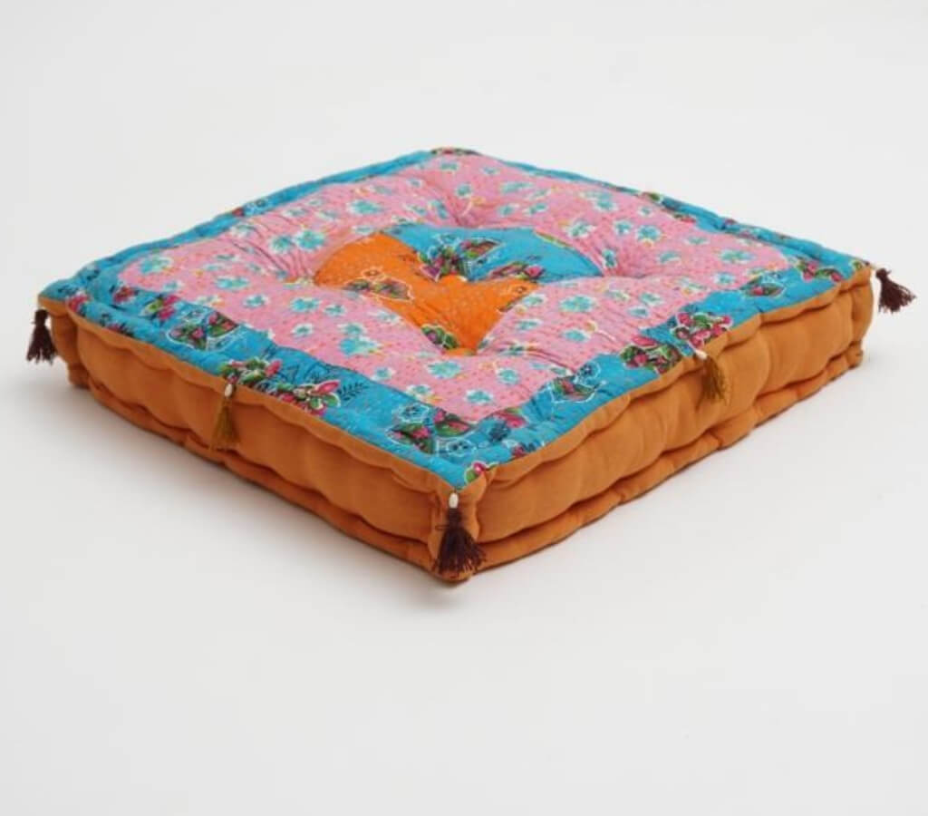 Hand block printed organic cotton floor cushion | Myyra Jaipur